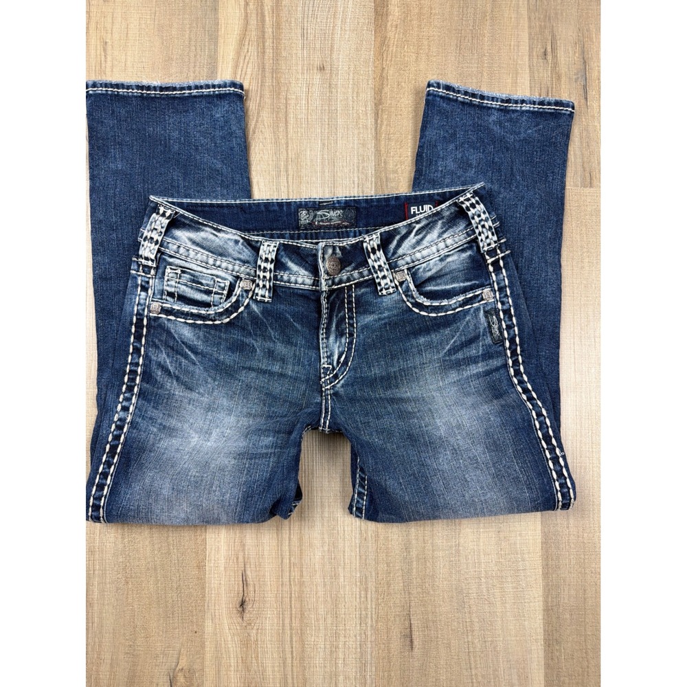 Y2K Low Rise‎ Silver Jeans Co Suki Mid Capri Fluid Denim Size 29 Thick Stitch